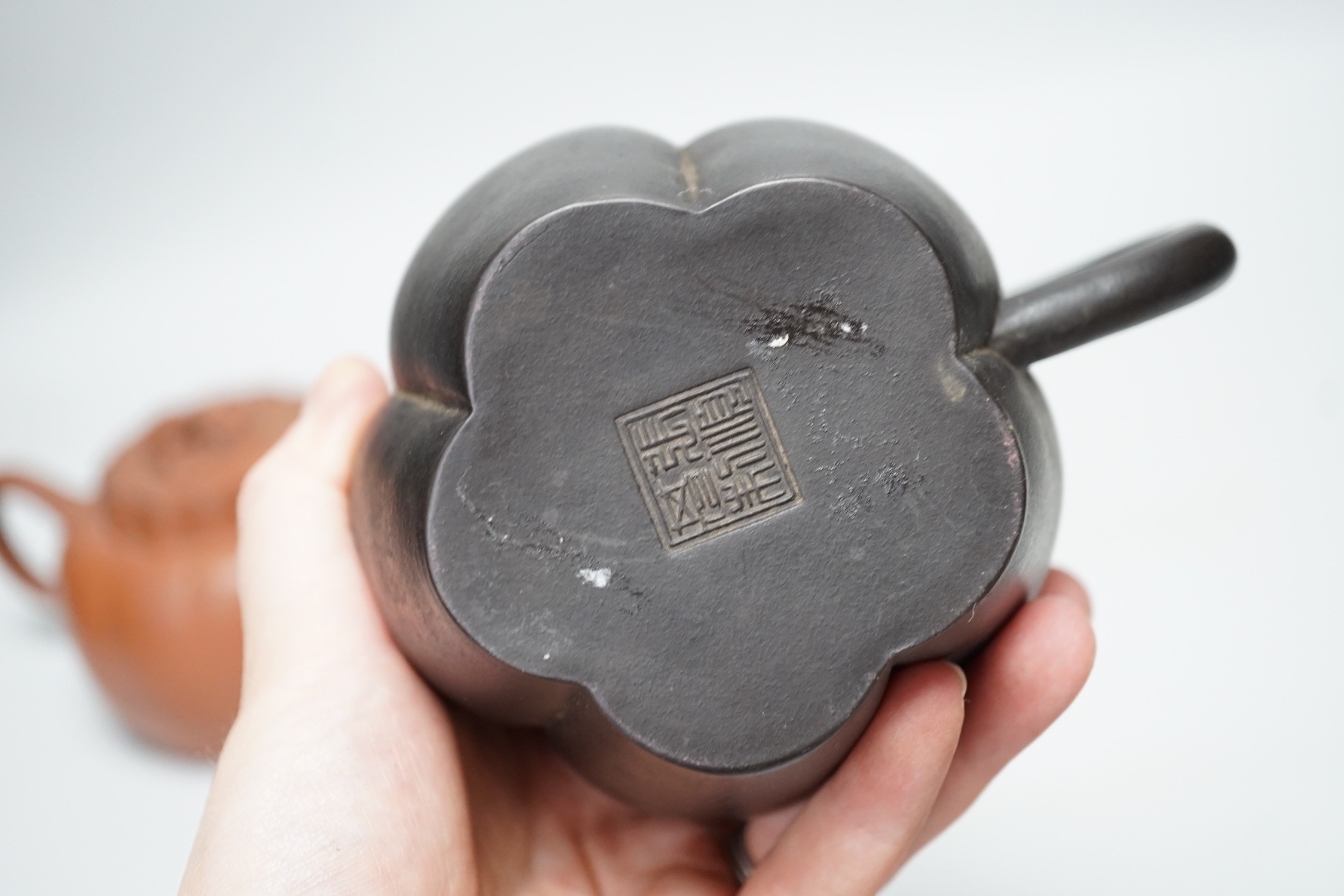 Four Chinese Yixing pottery teapots, tallest 10cm